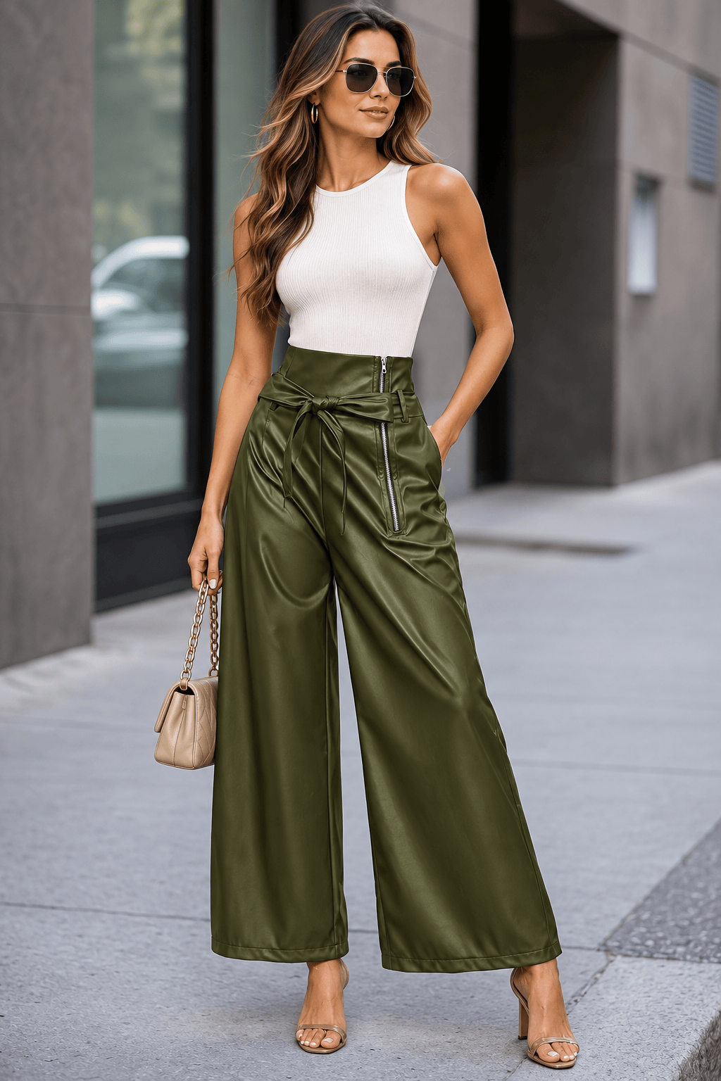 BELTED FAUX LEATHER WIDE-LEG PANTS The Nichole Collection - Official Site
