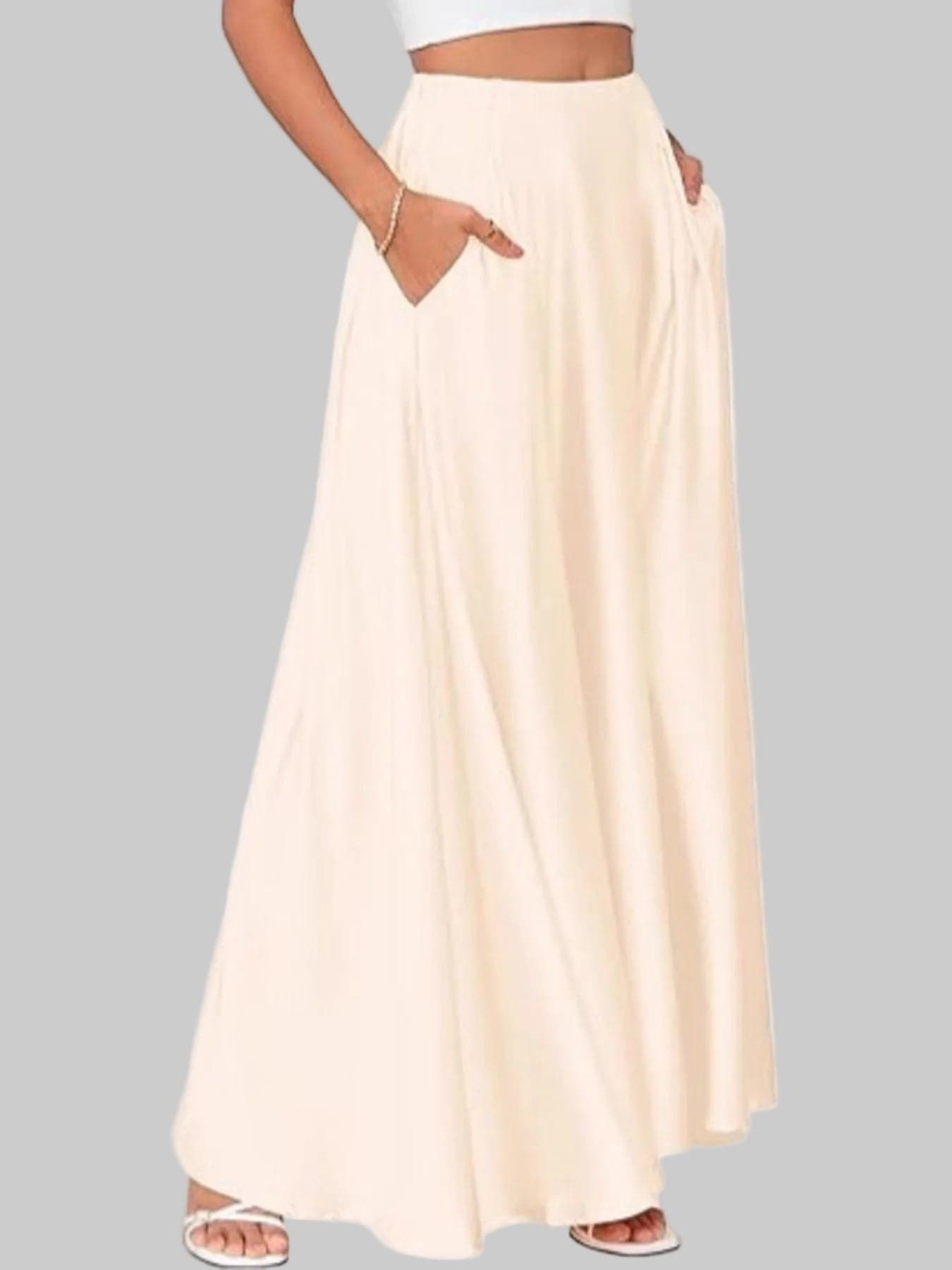 A-Line Maxi Skirt with Pockets Apricot / S The Nichole Collection