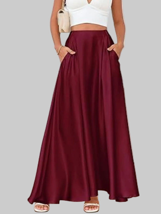 A-Line Maxi Skirt with Pockets Wine Red / S The Nichole Collection