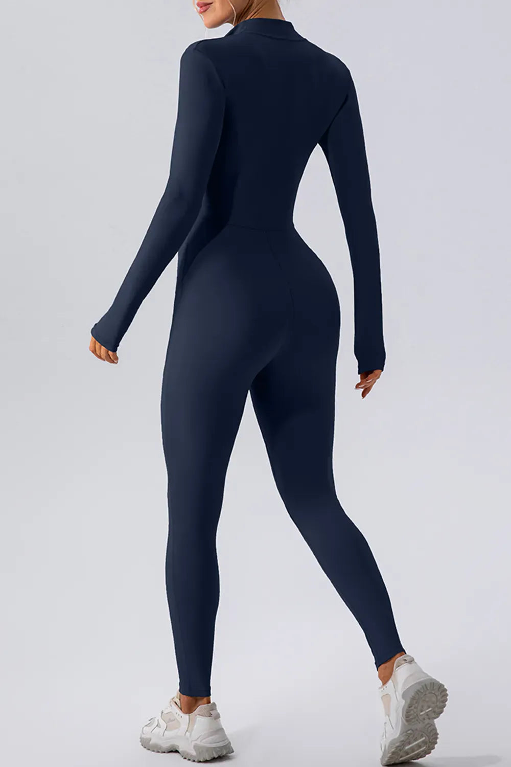 Half-Zip Mock-Neck Active Jumpsuit - Dark Blue / S