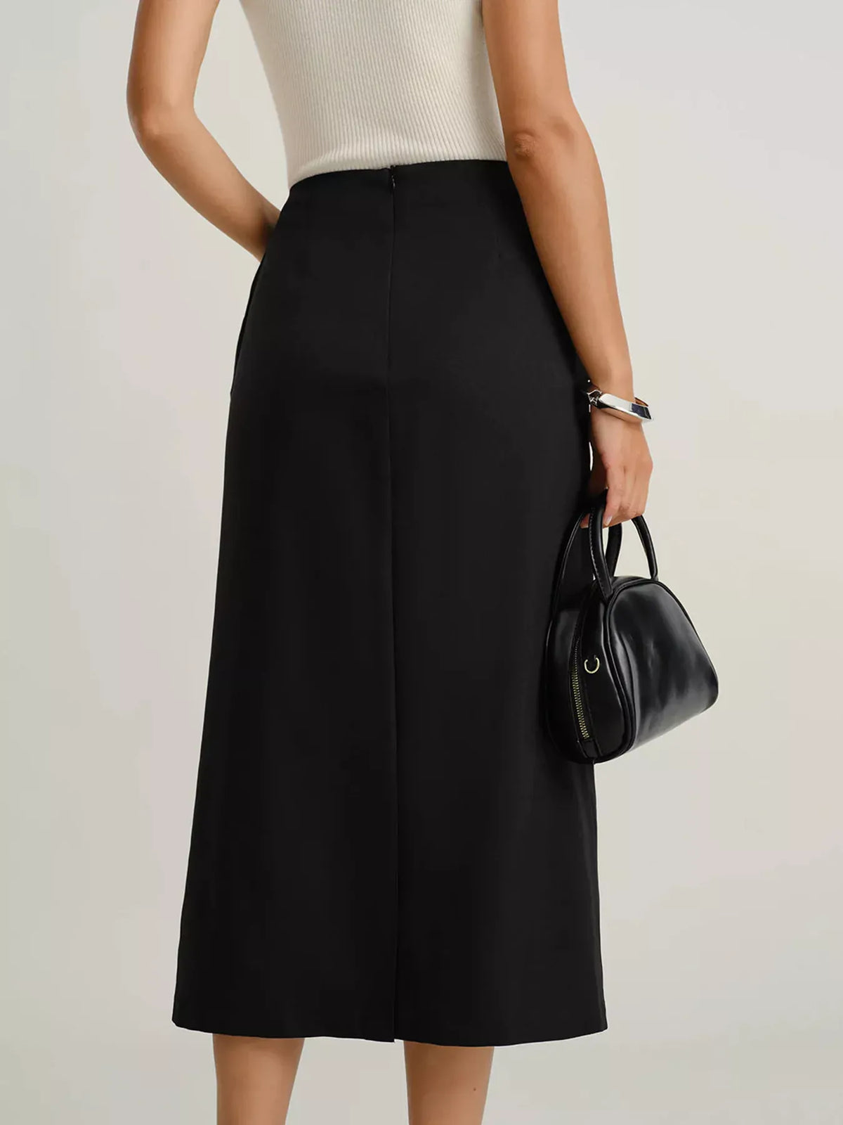 BUTTON-FRONT POCKETED MIDI SKIRT The Nichole Collection - Official Site