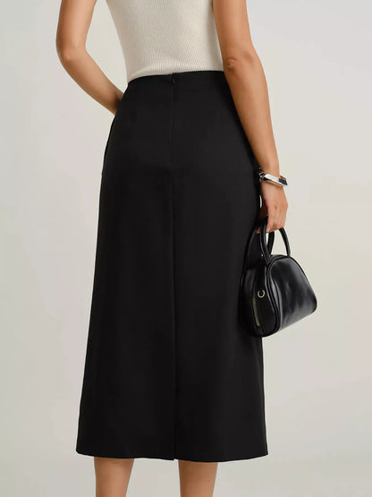 BUTTON-FRONT POCKETED MIDI SKIRT The Nichole Collection - Official Site