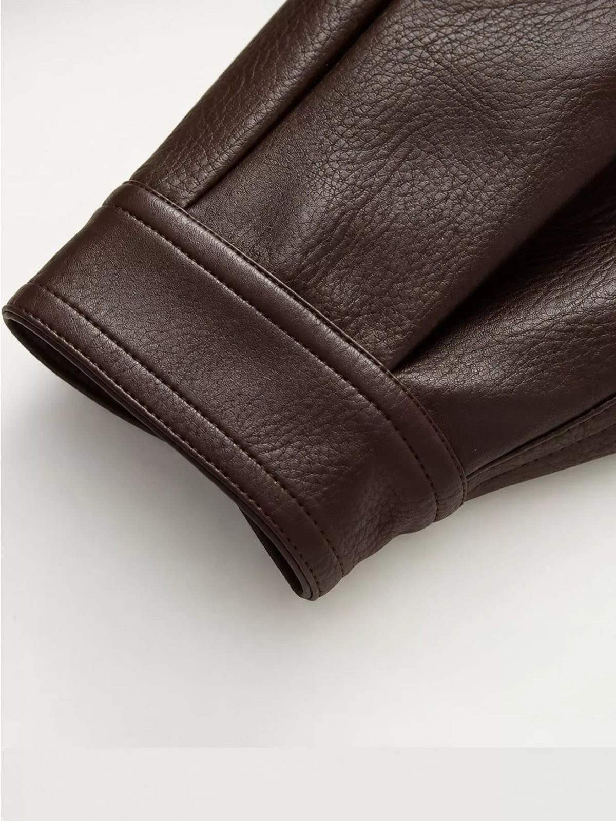 Double-Breasted Vegan Leather Belted Jacket The Nichole Collection