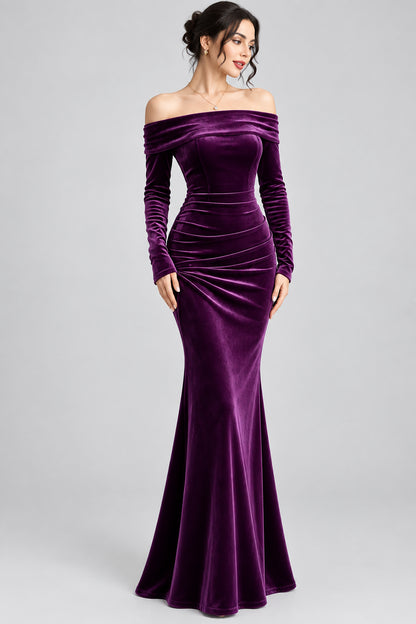 Off-Shoulder Ruched Velvet Mermaid Maxi Dress The Nichole Collection - Official Site