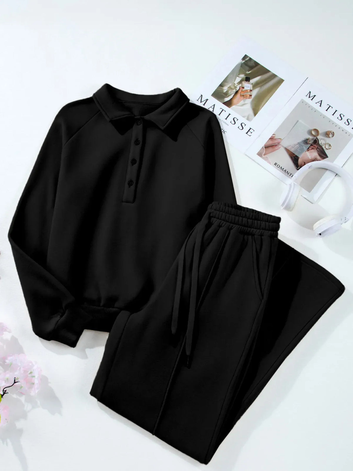 Collared Sweatshirt and High-Waisted Pants Set The Nichole Collection - Official Site