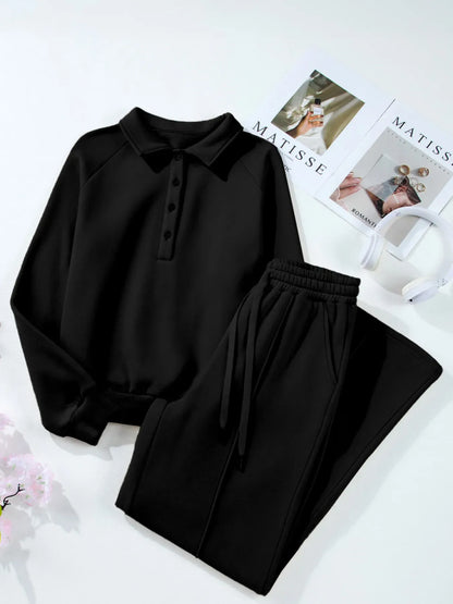 Collared Sweatshirt and High-Waisted Pants Set The Nichole Collection - Official Site
