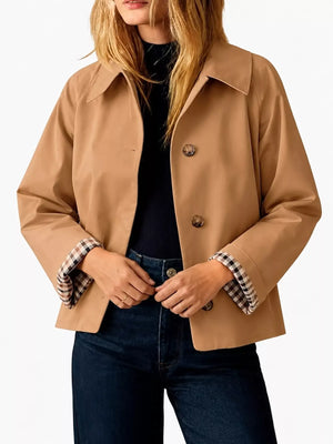 Plaid-Cuff Cropped Trench Jacket The Nichole Collection