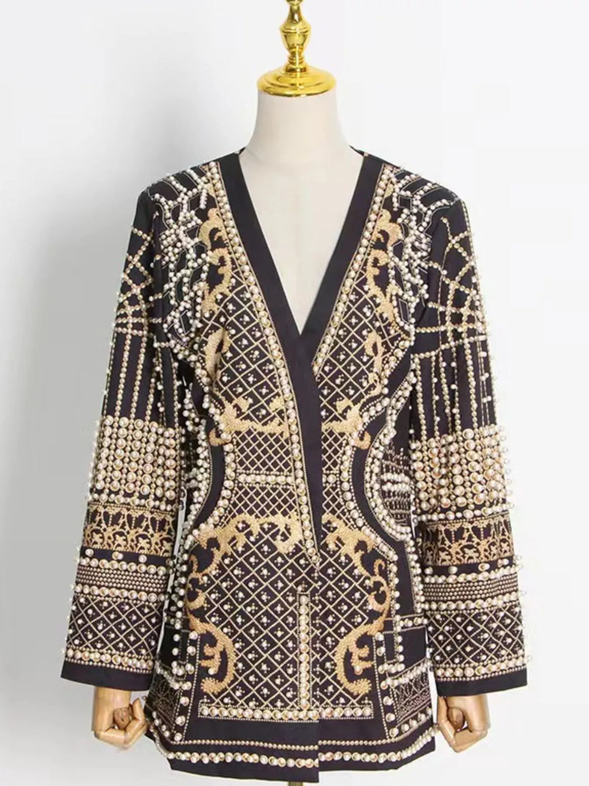 Pearl-Embellished One-Button Blazer The Nichole Collection