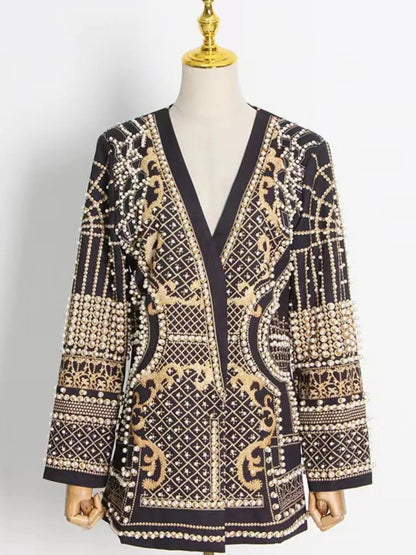 Pearl-Embellished One-Button Blazer The Nichole Collection