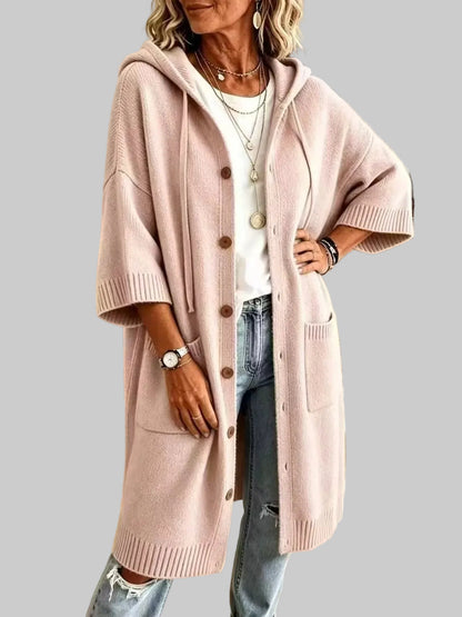 HOODED BUTTON-FRONT KNIT LONG CARDIGAN The Nichole Collection - Official Site