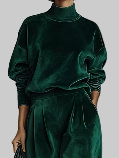 MOCK-NECK VELVET & WIDE-LEG PANTS SET The Nichole Collection - Official Site