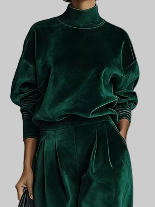 MOCK-NECK VELVET & WIDE-LEG PANTS SET The Nichole Collection - Official Site
