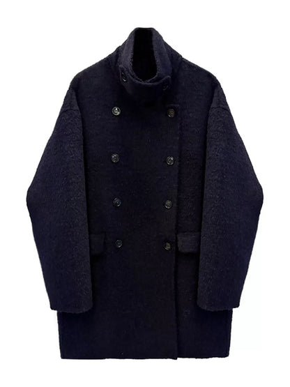 Funnel-Neck Cashmere-Wool Double-Breasted Peacoat The Nichole Collection