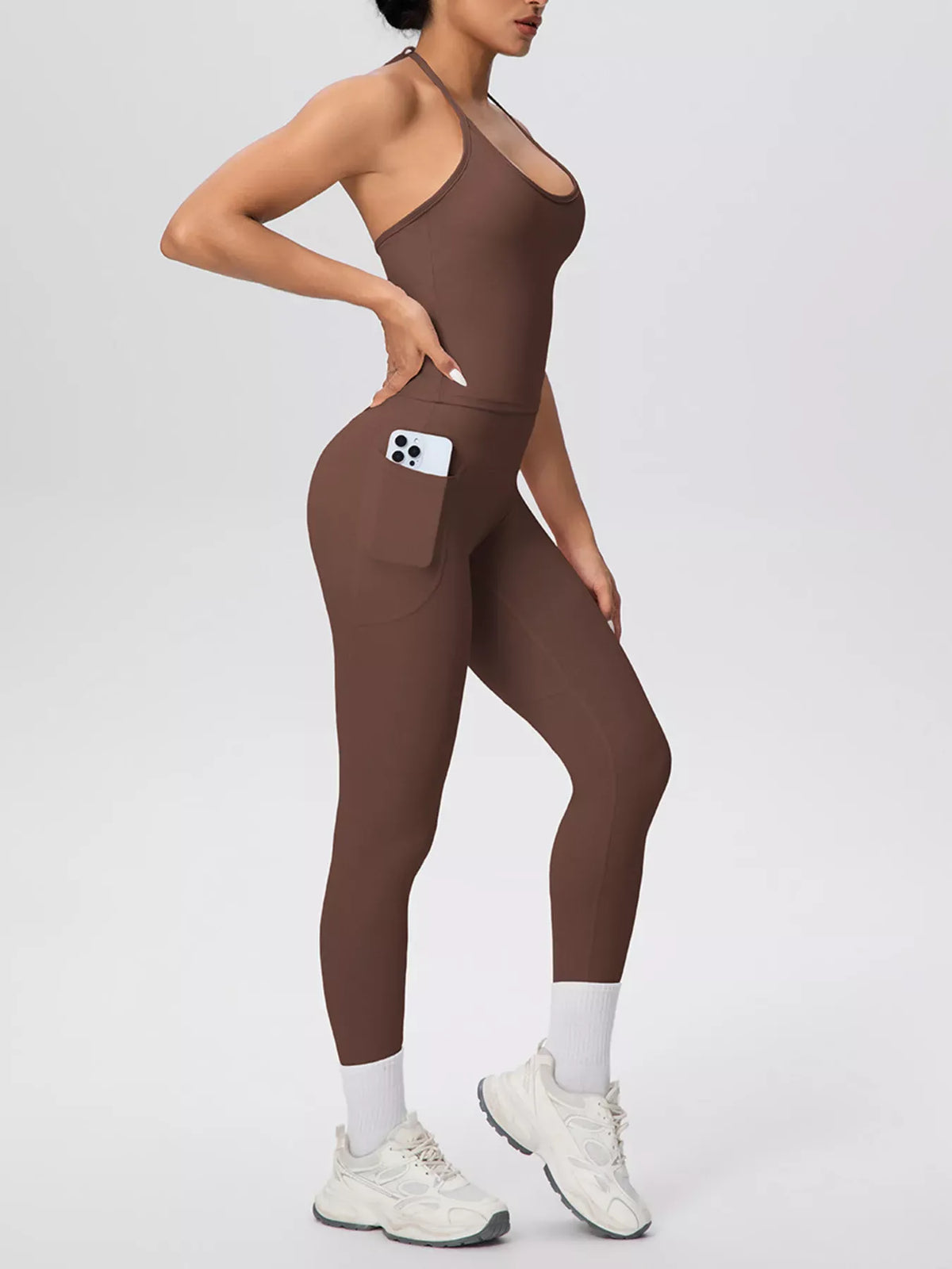 Halter-Neck Cami and High-Waisted Leggings Active Set The Nichole Collection - Official Site