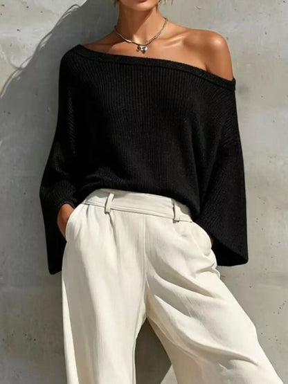 ONE-SHOULDER KNIT TOP & HIGH-WAIST PANTS SET The Nichole Collection - Official Site