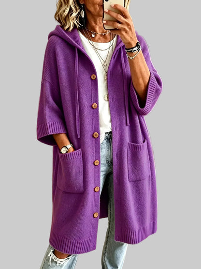 HOODED BUTTON-FRONT KNIT LONG CARDIGAN The Nichole Collection - Official Site