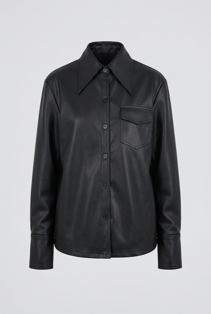 Point-Collar Faux-Leather Shacket The Nichole Collection