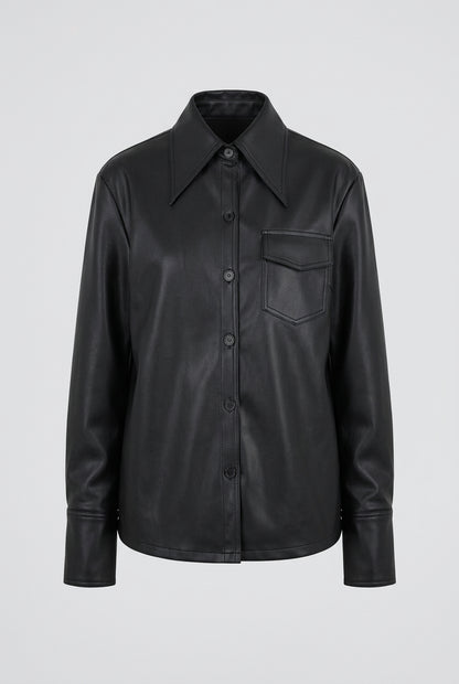 Point-Collar Faux-Leather Shacket The Nichole Collection