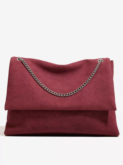 SUEDE FOLD-OVER CHAIN SHOULDER BAG The Nichole Collection - Official Site