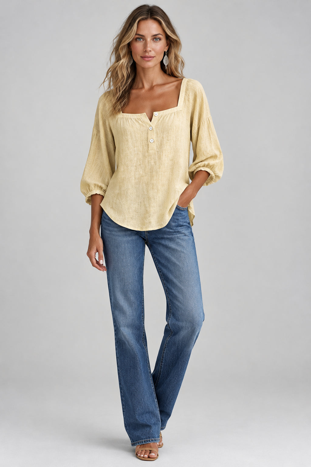 SQUARE-NECK BUTTON-DETAIL BLOUSE The Nichole Collection - Official Site