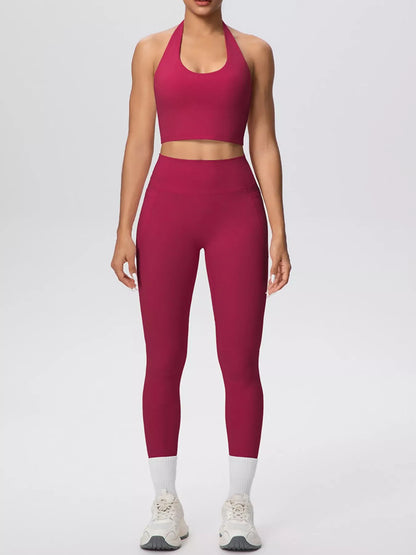 Halter-Neck Crop Top and High-Waisted Leggings Active Set The Nichole Collection - Official Site