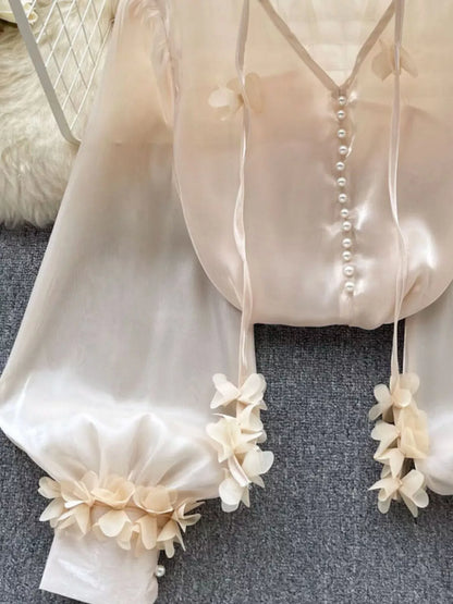 Sheer Floral-Embellished Shirt The Nichole Collection