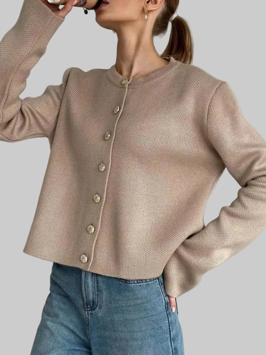 Decorative-Button Crew-Neck Knit Cardigan The Nichole Collection - Official Site