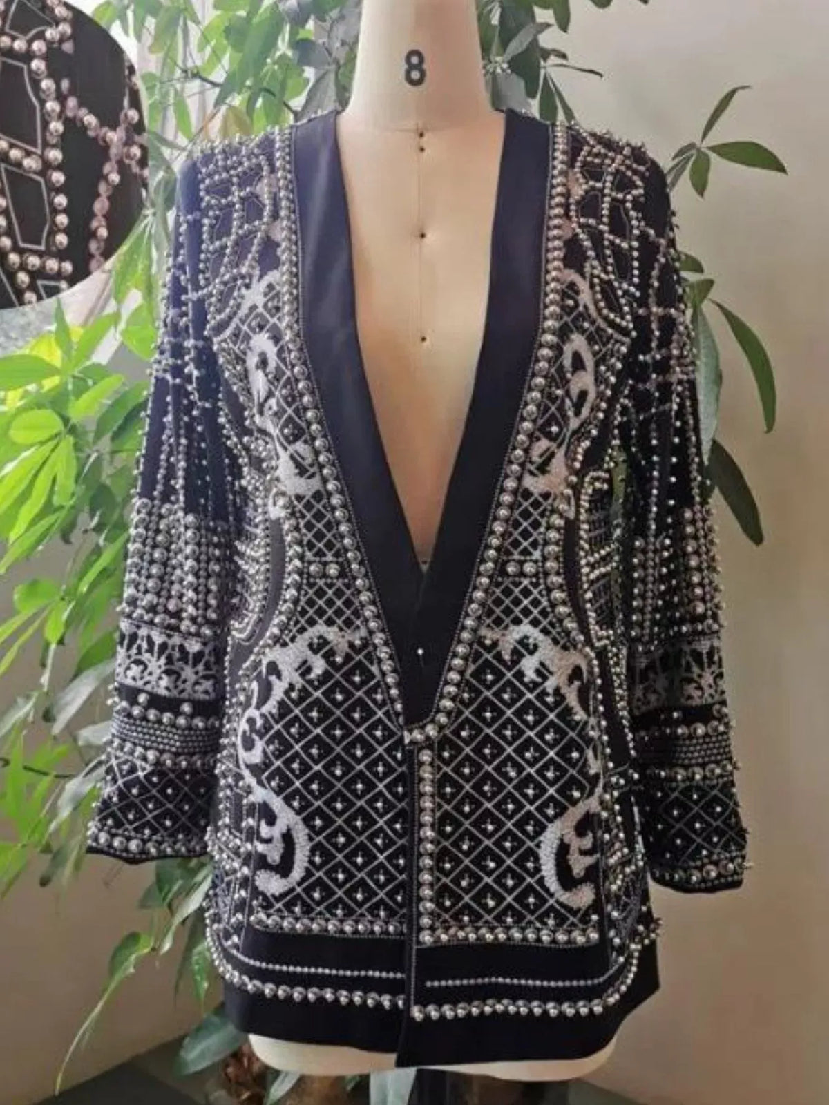 Pearl-Embellished One-Button Blazer The Nichole Collection