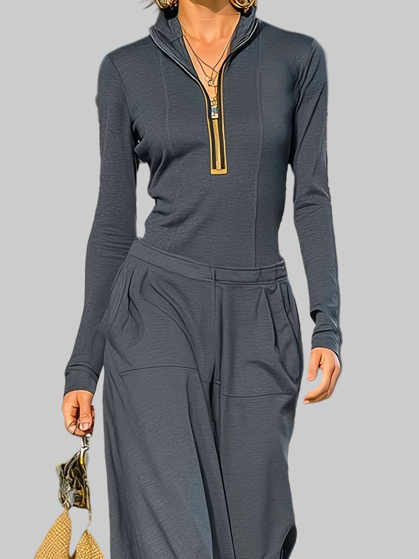 Women's Half-Zip Loungewear Set - Casual Two Piece Outfit