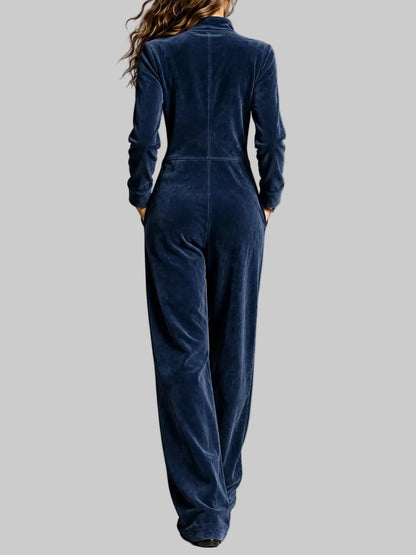 Velour Zip-Up Jumpsuit with Pockets The Nichole Collection