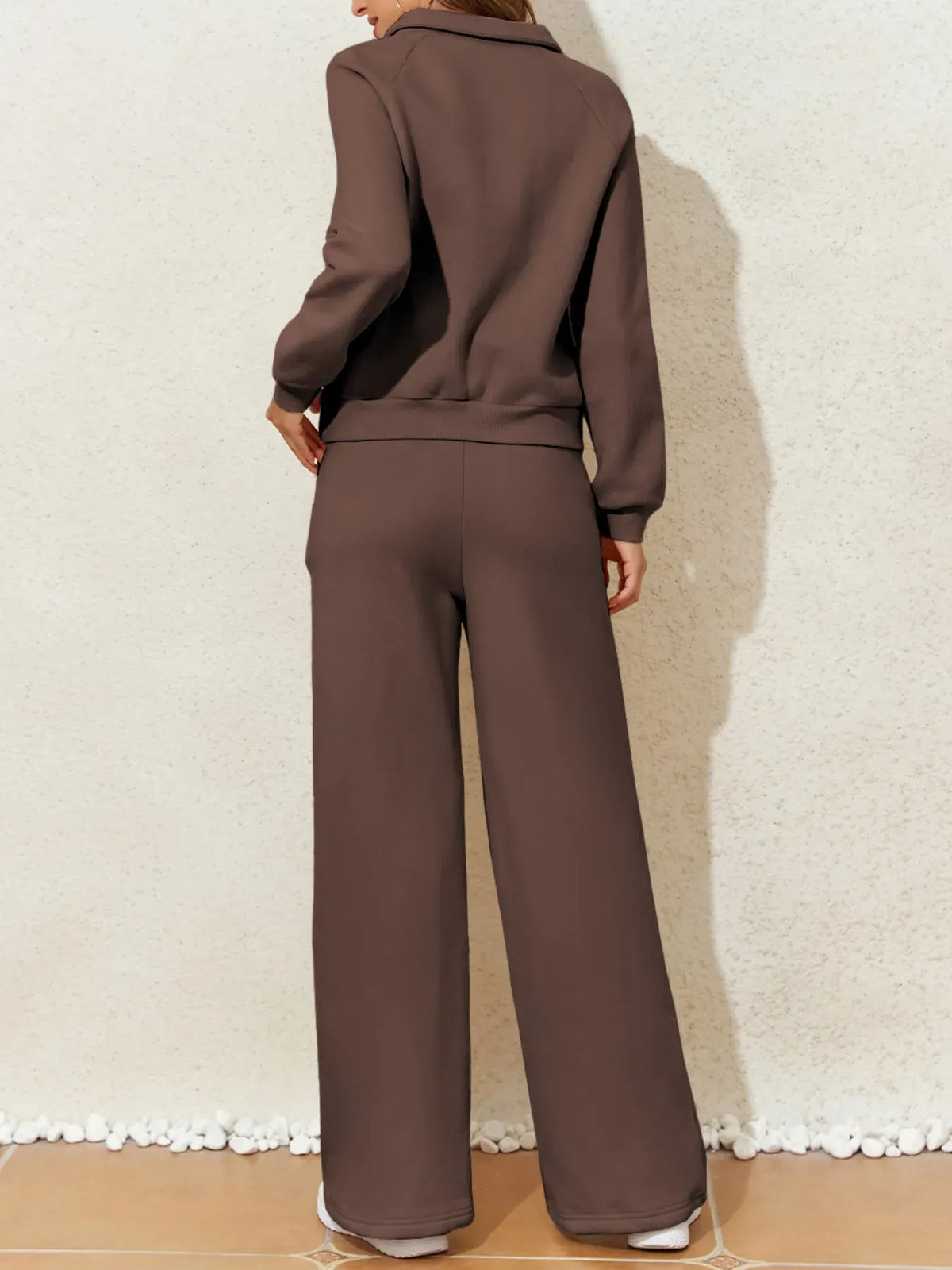 Collared Sweatshirt and High-Waisted Pants Set The Nichole Collection - Official Site