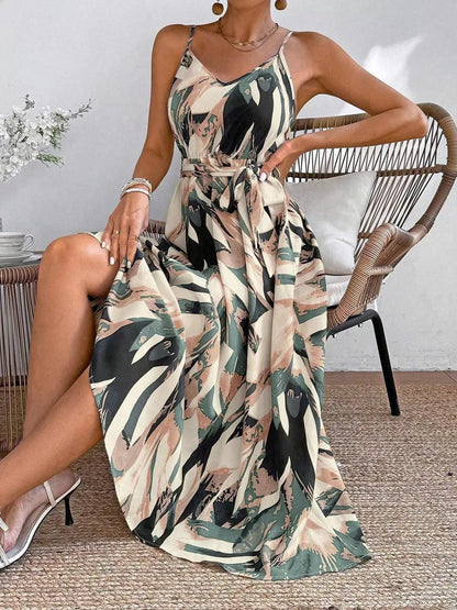 Abstract Print Tie Waist Cami Dress The Nichole Collection - Official Site