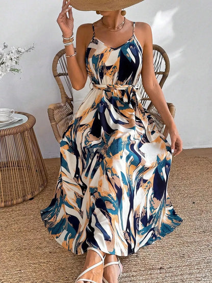 Abstract Print Tie Waist Cami Dress The Nichole Collection - Official Site