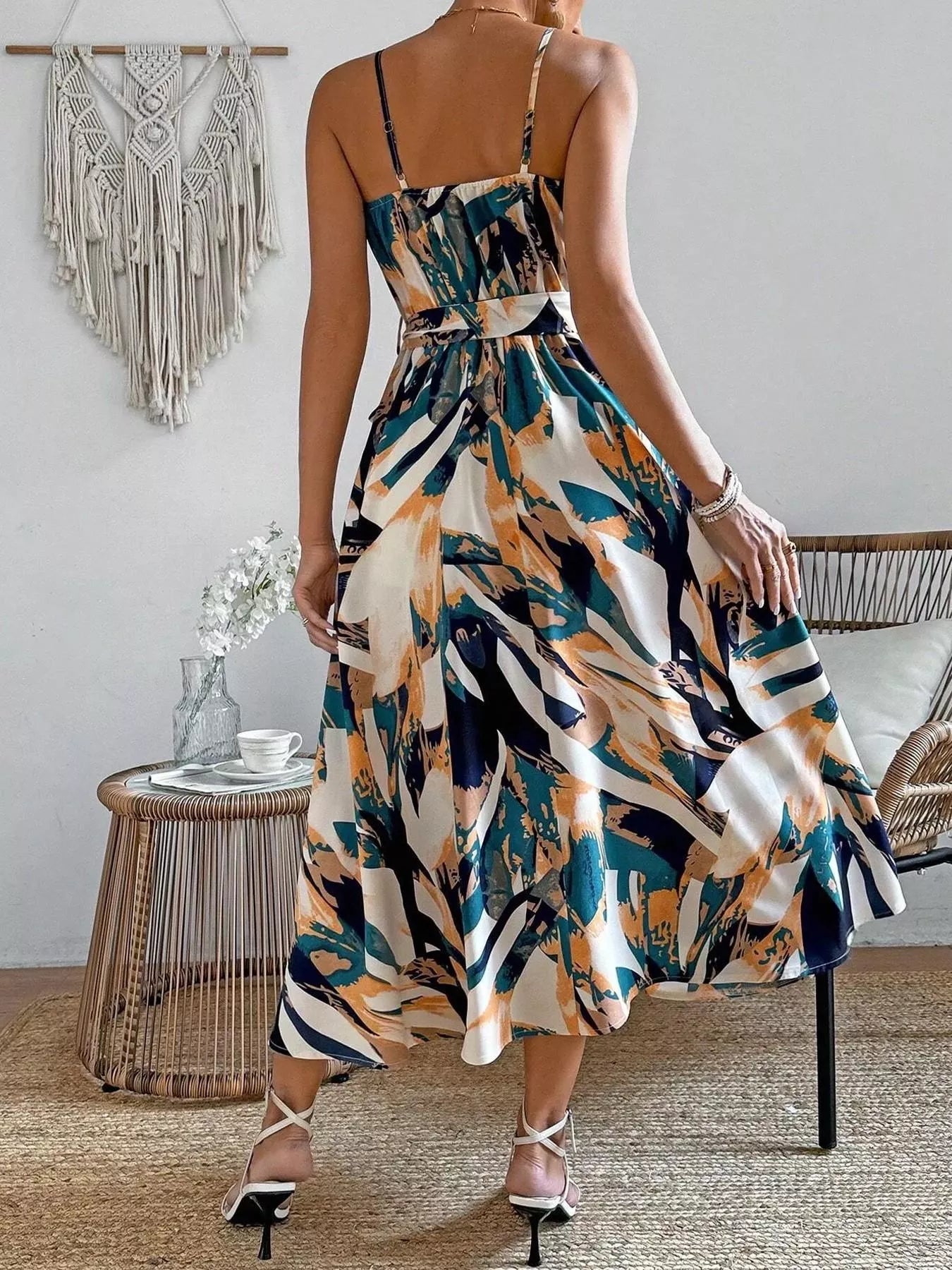 Abstract Print Tie Waist Cami Dress The Nichole Collection - Official Site