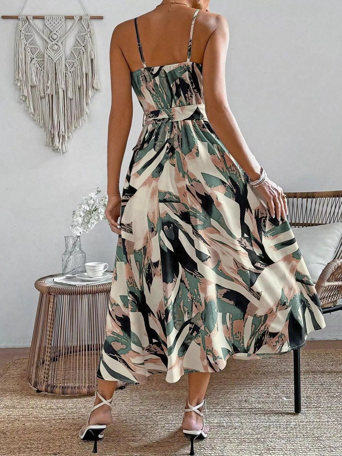 Abstract Print Tie Waist Cami Dress The Nichole Collection - Official Site