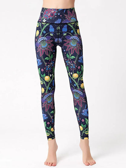 Abstract Printed High Waist Tummy Control Activewear Leggings Yellow / S The Nichole Collection