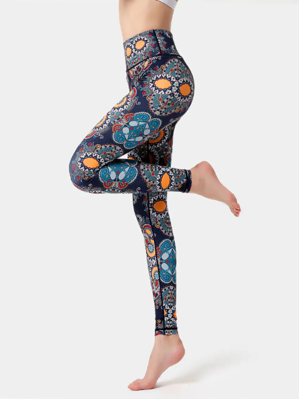 Abstract Printed High Waist Tummy Control Activewear Leggings Orange / S The Nichole Collection