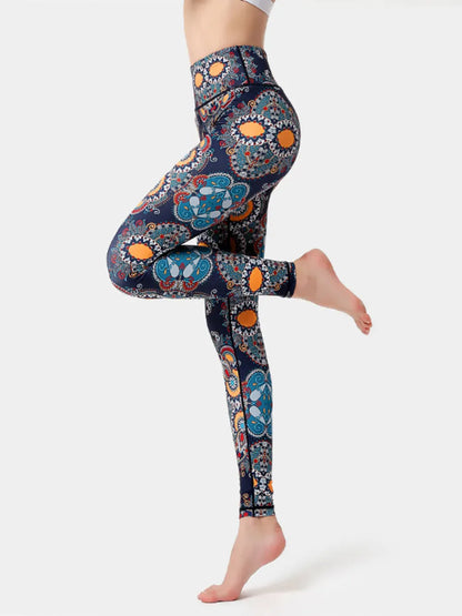 Abstract Printed High Waist Tummy Control Activewear Leggings Orange / S The Nichole Collection