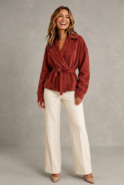 Tie-Waist Lapel Collar Jacket The Nichole Collection