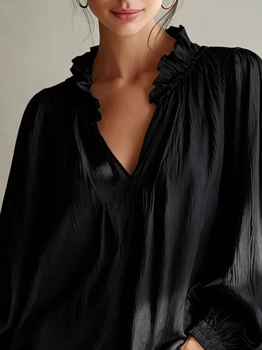 Ruffle Trim Long-Sleeve Blouse | The Nichole Collection