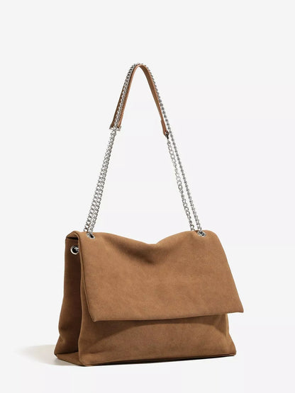 SUEDE FOLD-OVER CHAIN SHOULDER BAG The Nichole Collection - Official Site