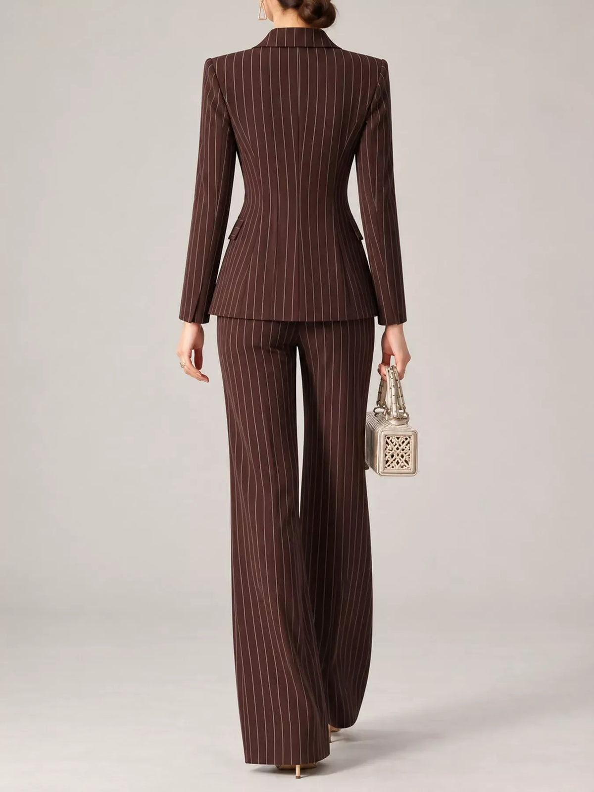 Double-Breasted Pinstripe Blazer and Wide-Leg Pants Set The Nicole Collection