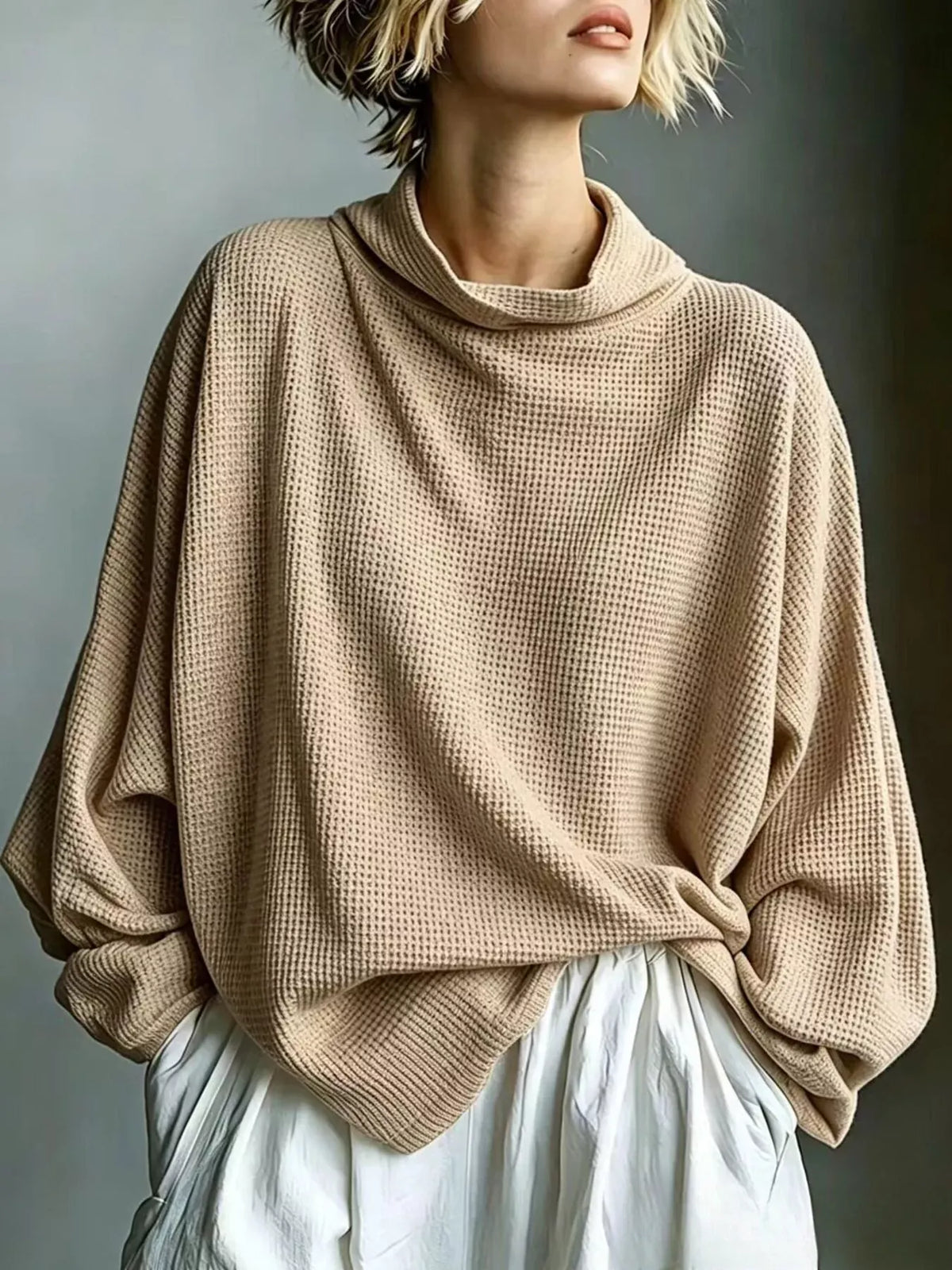Oversized Waffle-Knit Mock-Neck Top The Nichole Collection - Official Site