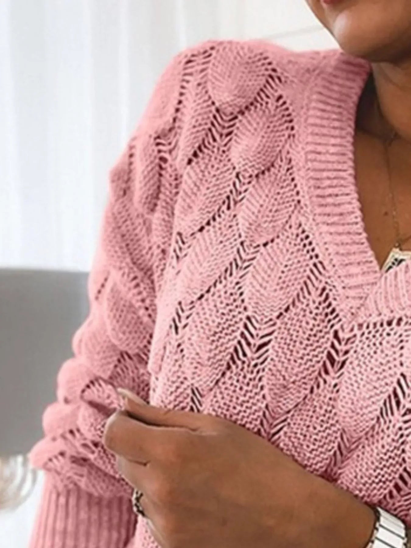 Airy Openwork V-Neck Knit Sweater The Nichole Collection - Official Site