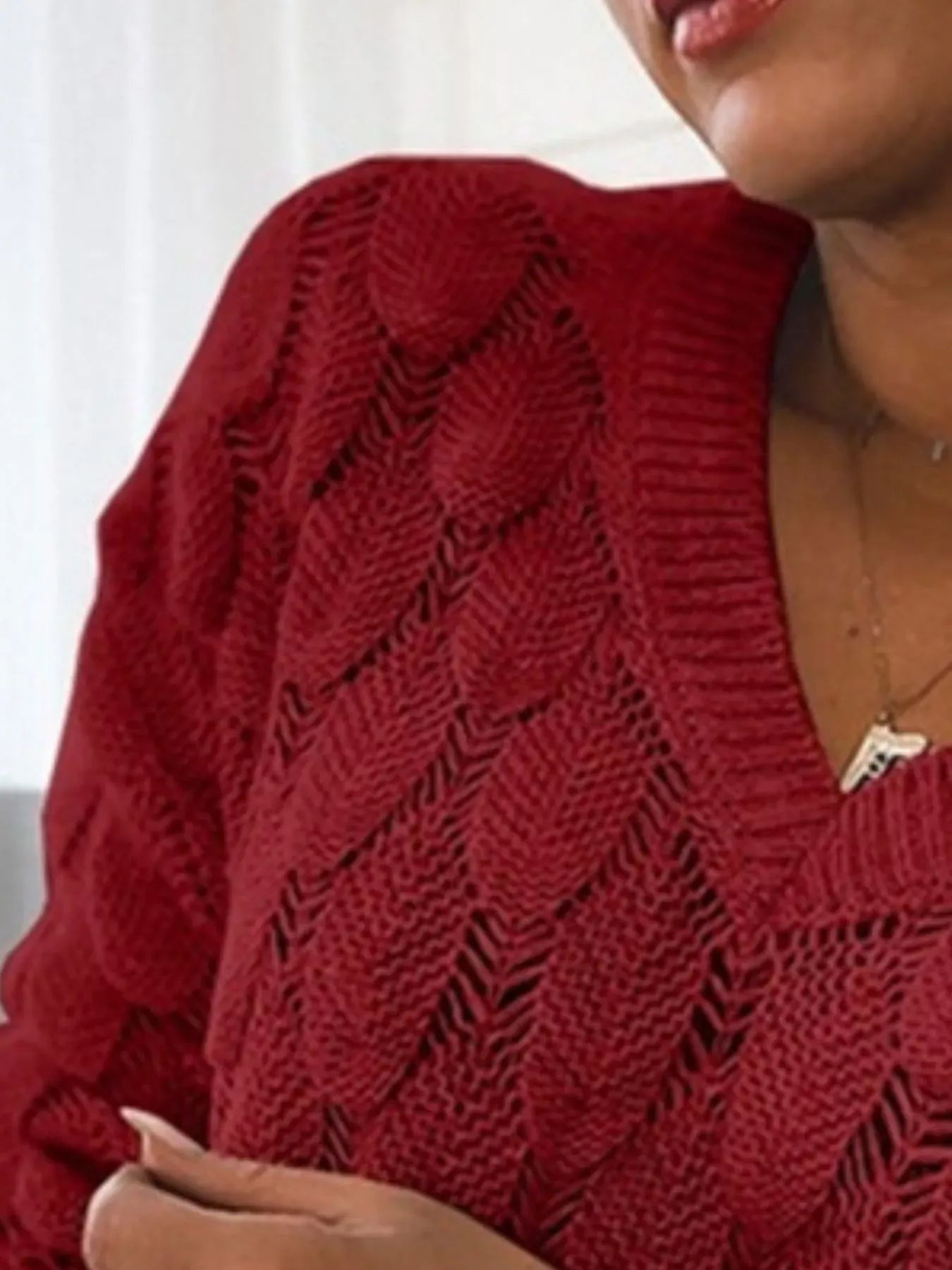Airy Openwork V-Neck Knit Sweater The Nichole Collection - Official Site