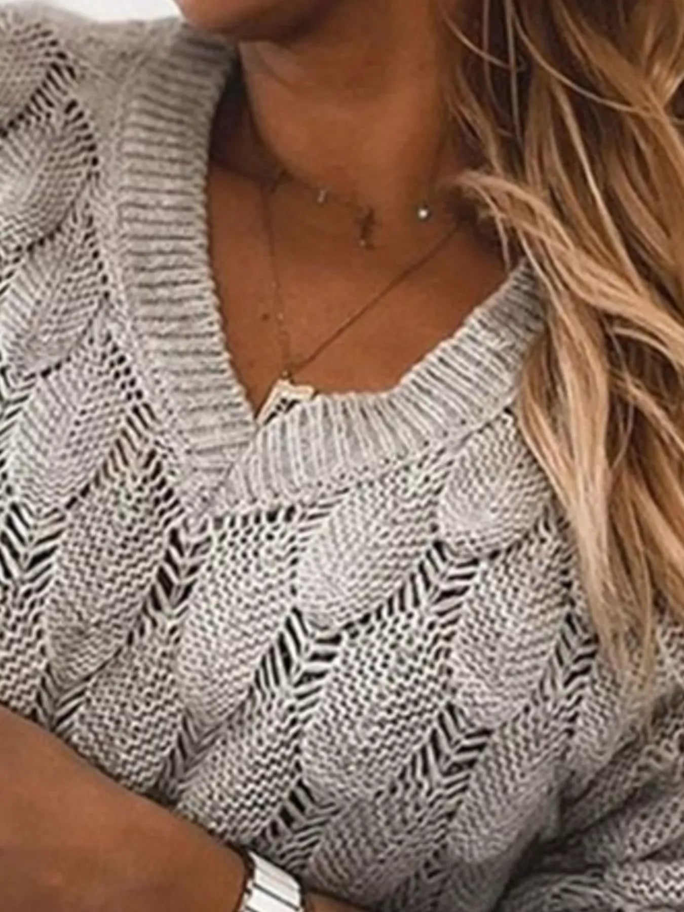 Airy Openwork V-Neck Knit Sweater The Nichole Collection - Official Site