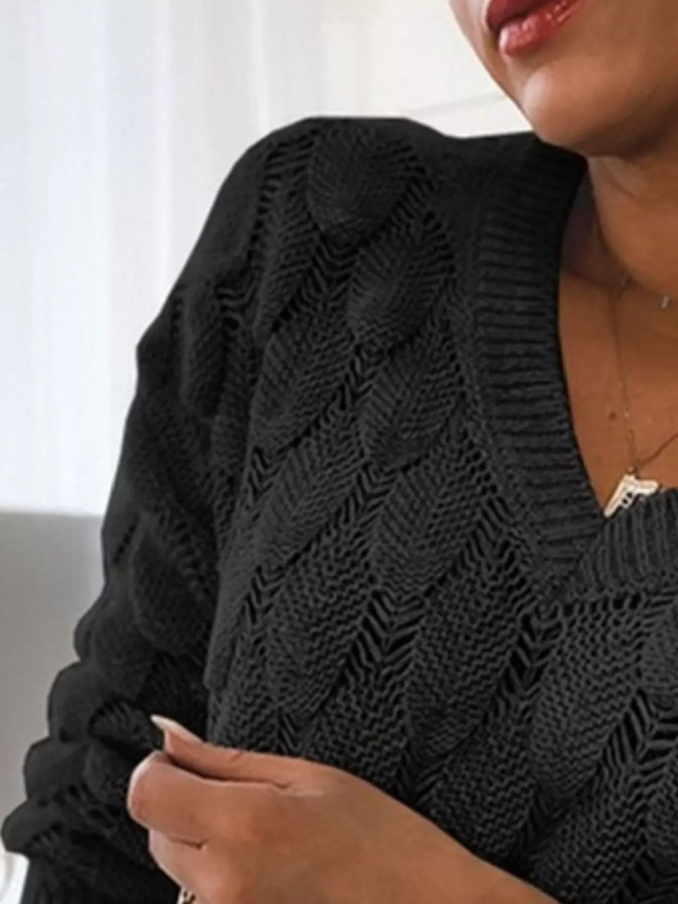 Airy Openwork V-Neck Knit Sweater The Nichole Collection - Official Site
