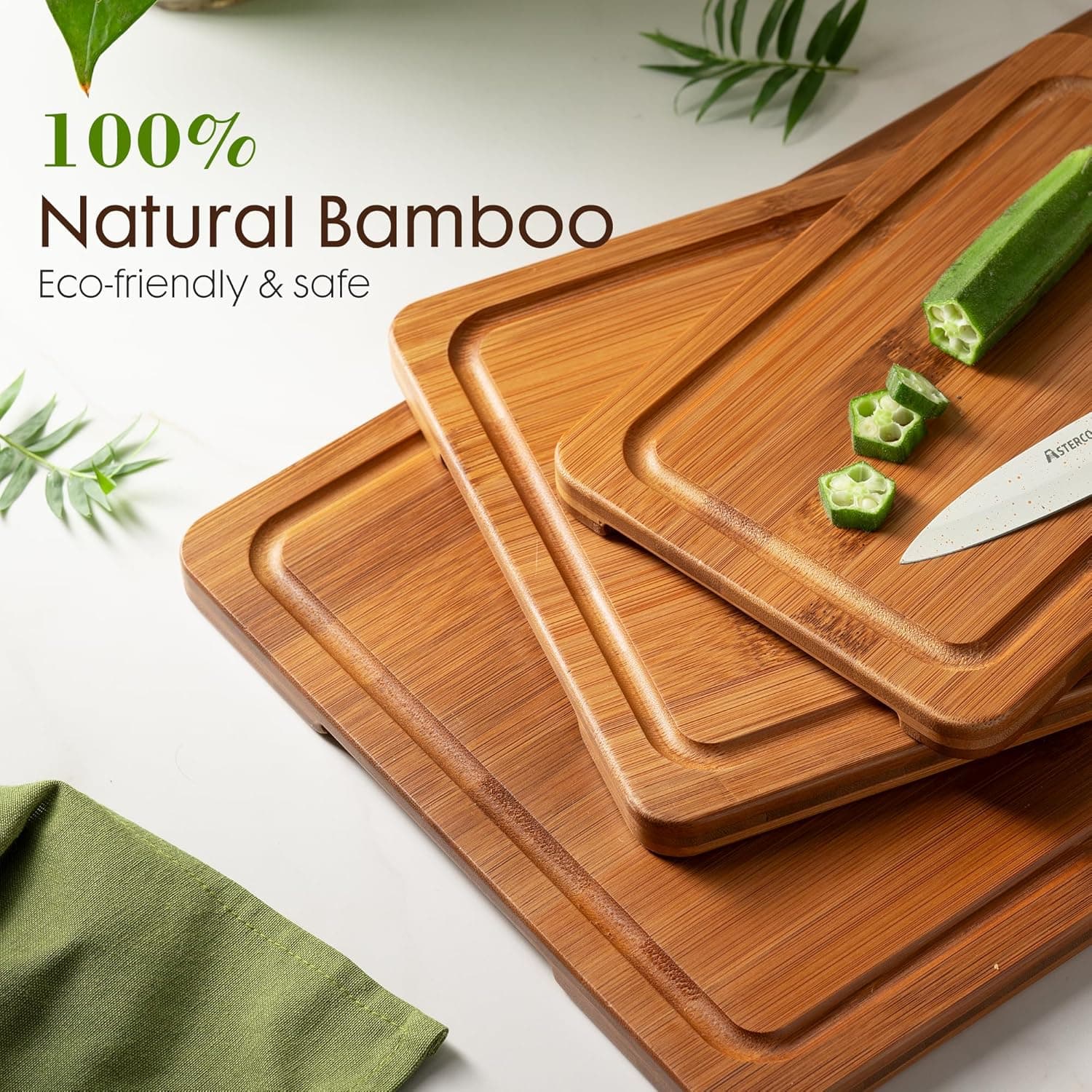 Astercook Carbonized Bamboo Cutting Board Set with Stand The Nichole Collection
