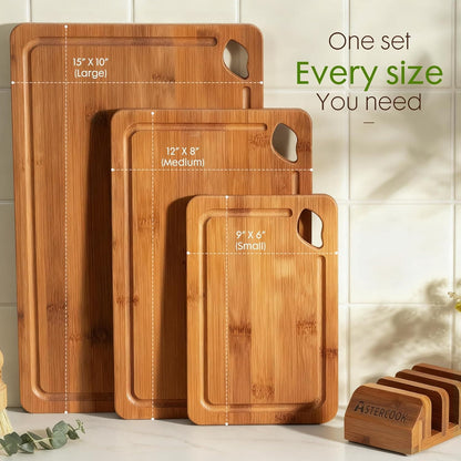Astercook Carbonized Bamboo Cutting Board Set with Stand The Nichole Collection