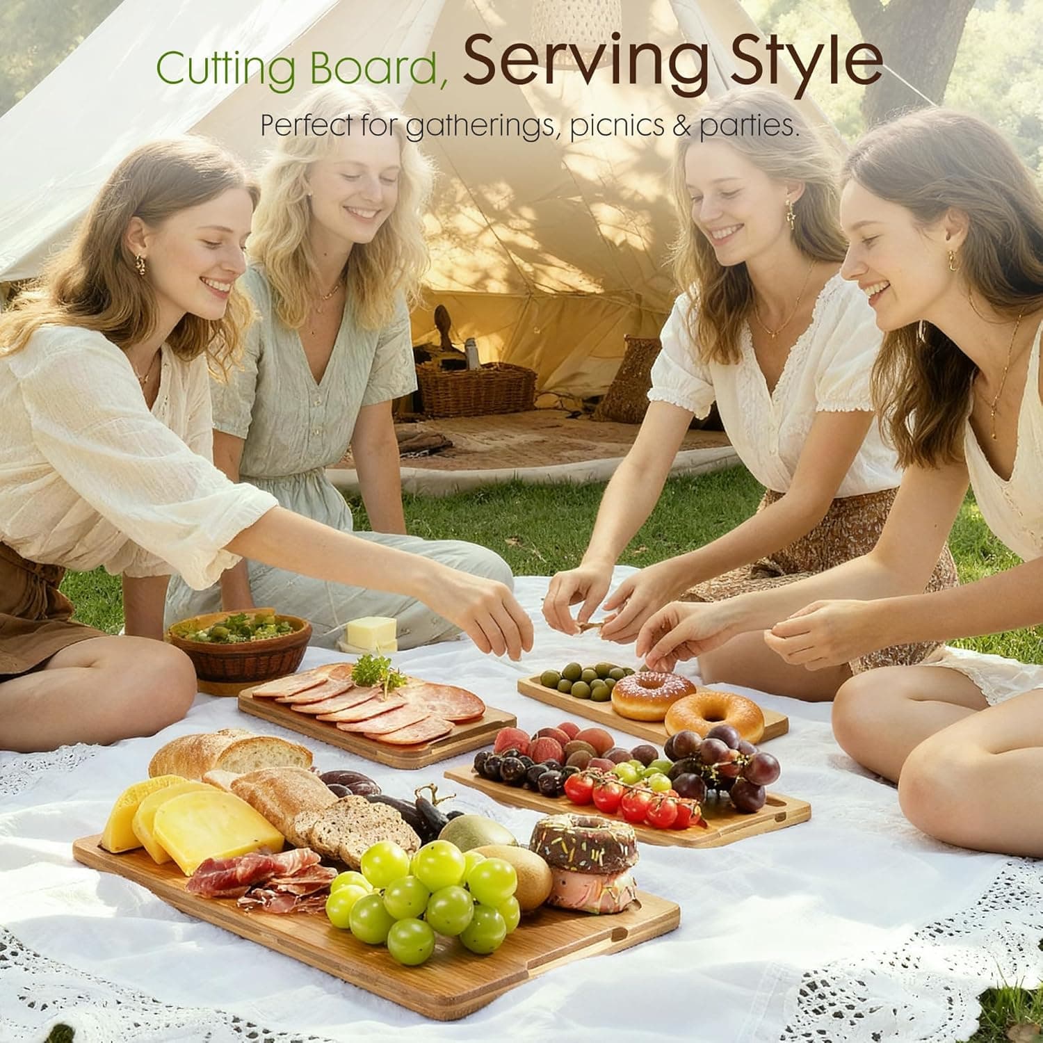 Astercook Carbonized Bamboo Cutting Board Set with Stand The Nichole Collection